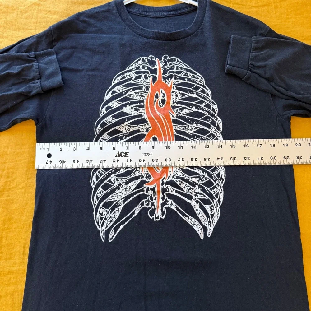 Slipknot Long Sleeve Shirt Mens Medium Black Rib Cage Skeleton Tribal S Logo Tee